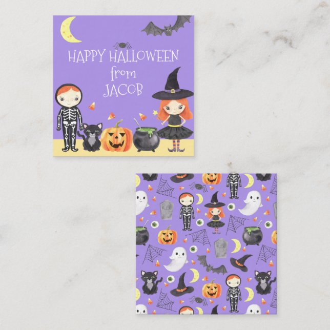 Tarjeta Pequeña Cuta acuarela Halloween Disstume niños regalo (Anverso / Reverso)