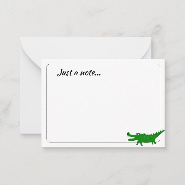 Tarjeta Pequeña  Cute Alligator Drawing Custom Just a Note (Anverso)