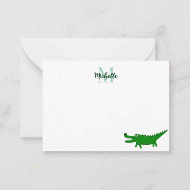 Tarjeta Pequeña  Cute Alligator Drawing Lined Editable (Anverso)