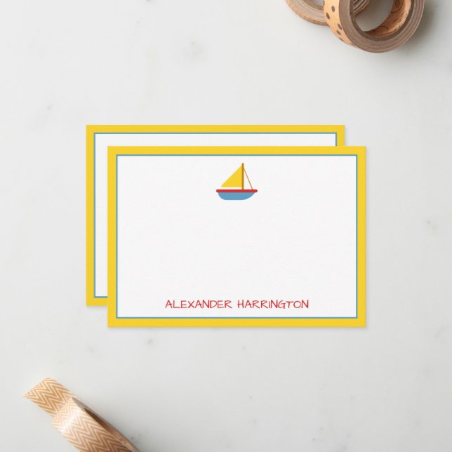 Tarjeta Pequeña Cute and Simple Sailboat Personalized (Anverso/Reverso In Situ)