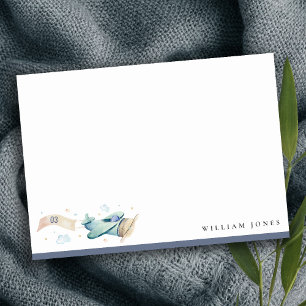 Tarjeta Pequeña Cute Aqua Blue Green Biplane Cloud Heart Birthday