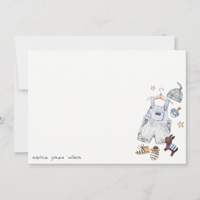 Tarjeta Pequeña Cute Baby Clothes Essentials Blue Boy Baby Shower (Anverso)