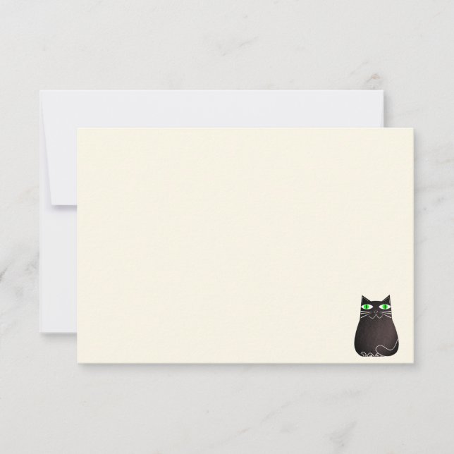 Tarjeta Pequeña Cute Black Cat Blank Cream Off White (Anverso)