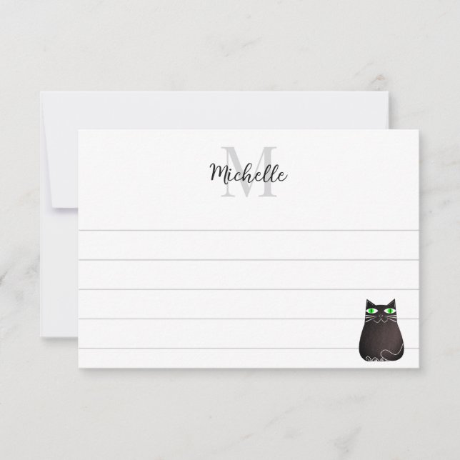 Tarjeta Pequeña Cute Black Cat Custom Lined Monogram (Anverso)