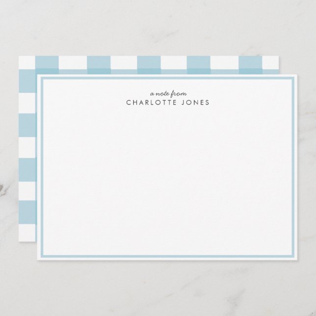 Tarjeta Pequeña Cute Blue Gingham Vichy Check Pattern Stationery (Anverso / Reverso)