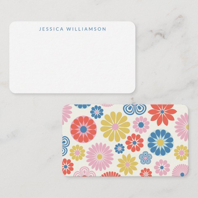 Tarjeta Pequeña Cute Boho Flor Azul Nombre personalizado Gabinete  (Anverso / Reverso)