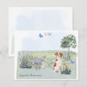Tarjeta Pequeña Cute Bretaña España Perro Mariposa Monograma Nombr
