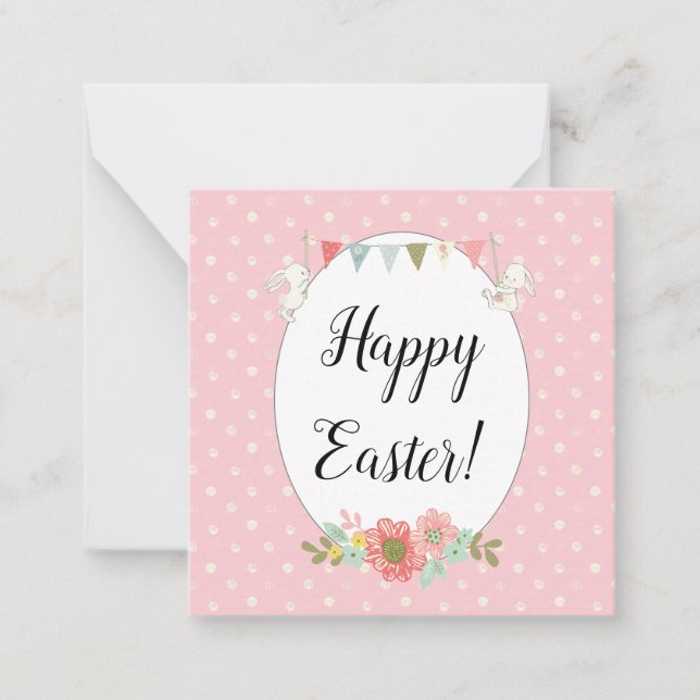Tarjeta Pequeña Cute Bunnies Feliz Pascua (Anverso)