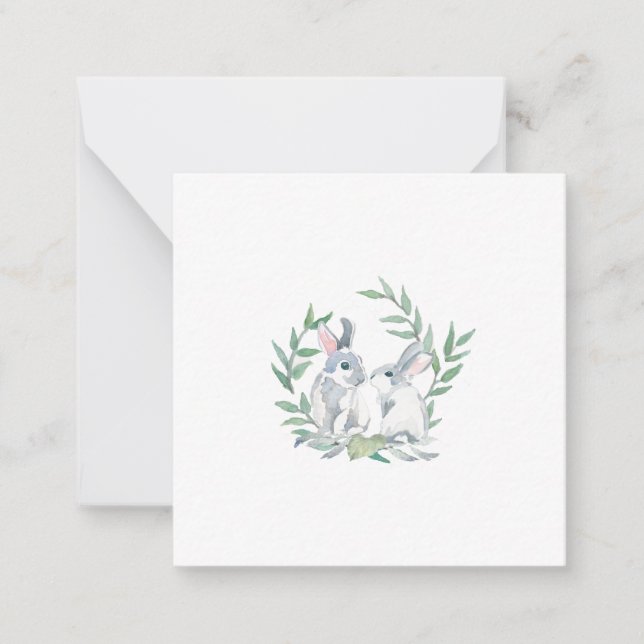 Tarjeta Pequeña Cute Bunnies y Laurel Wreath Note Card (Anverso)