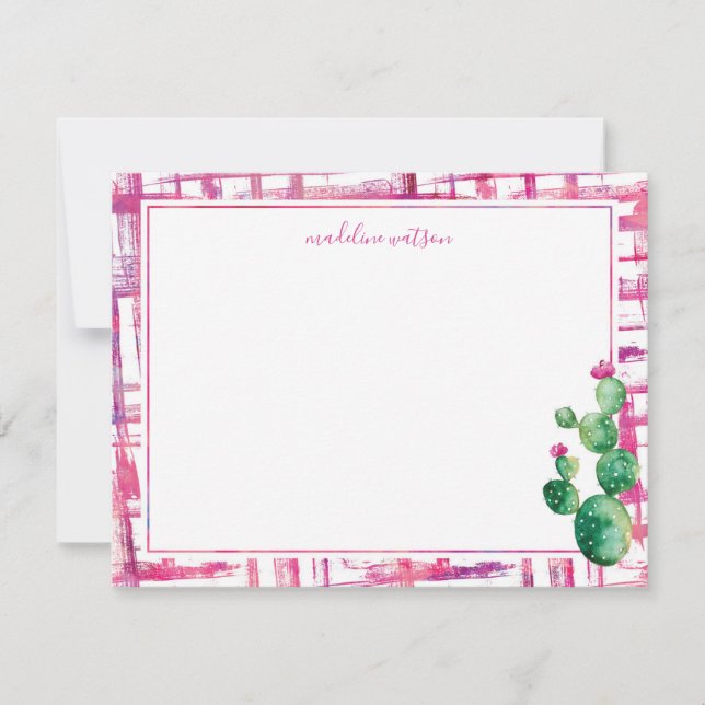 Tarjeta Pequeña Cute Cactus Personalized Stationery (Anverso)