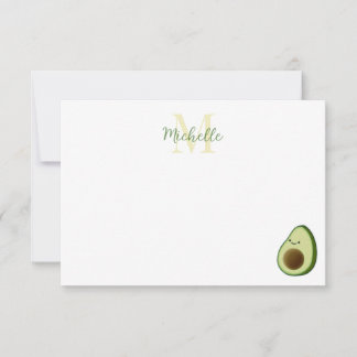 Tarjeta Pequeña Cute Cartoon Avocado Personalized Monogram