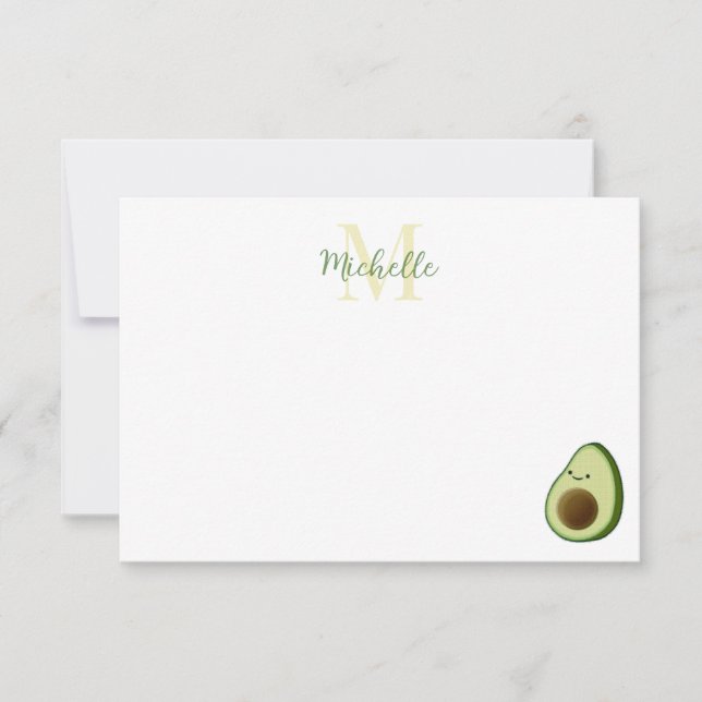 Tarjeta Pequeña Cute Cartoon Avocado Personalized Monogram (Anverso)