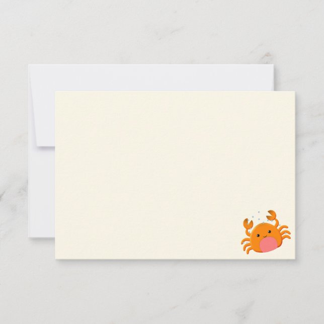 Tarjeta Pequeña Cute Cartoon Crab Blue Ocean Blank Cream Off White (Anverso)