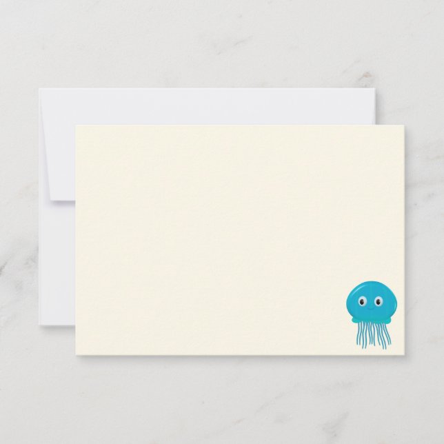 Tarjeta Pequeña Cute Cartoon Jellyfish Blank Cream Off White (Anverso)