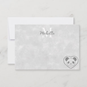 Tarjeta Pequeña Cute Cartoon Oso Panda Acuarela Monograma Personal
