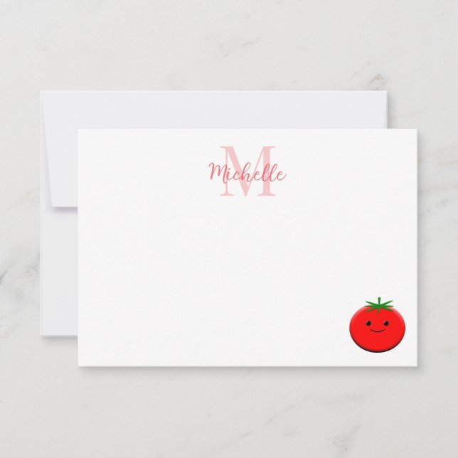 Tarjeta Pequeña Cute Cartoon Tomato Custom Monogram (Anverso)