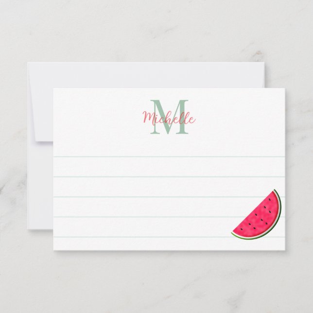 Tarjeta Pequeña Cute Cartoon Watermelon Custom Monogram Lined (Anverso)