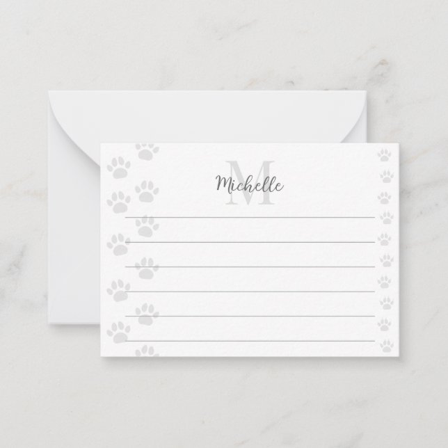 Tarjeta Pequeña Cute Cat and Dog Pet Paw Prints Lined Monogram (Anverso)