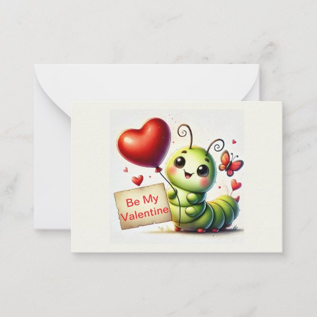 Tarjeta Pequeña Cute Catterpillar Valentine (Anverso)