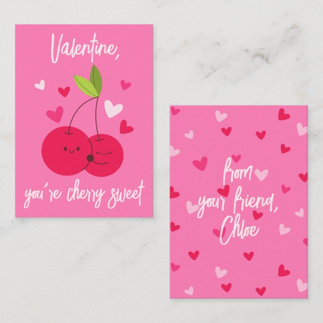 Tarjeta Pequeña Cute Cherry Sweet Berry Love Hearts Valentines (Anverso / Reverso)