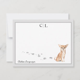 Tarjeta Pequeña Cute Chihuahua Perro Gray Border Monograma Tu Nomb