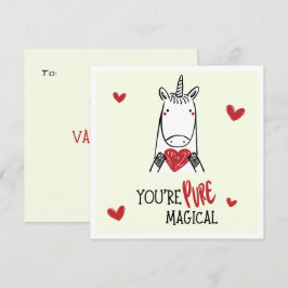 Tarjeta Pequeña Cute corazones amarillos rojos Unicornio niños día