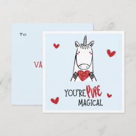 Tarjeta Pequeña Cute Corazones Unicornio Día de San Valentín Niños