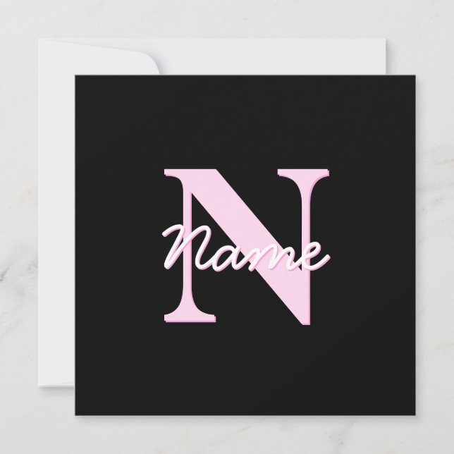Tarjeta Pequeña Cute Customizable Monogram | Light Pink & Black (Anverso)