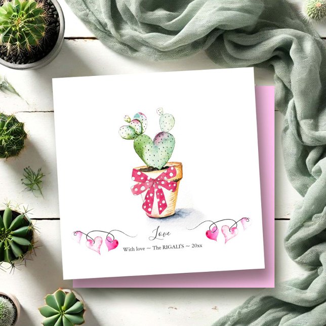 Tarjeta Pequeña Cute Día de San Valentín Cactus de corazón (Valentines day cards heart shaped watercolor cactus art by Victoria Grigaliunas of Do Tell A Belle)