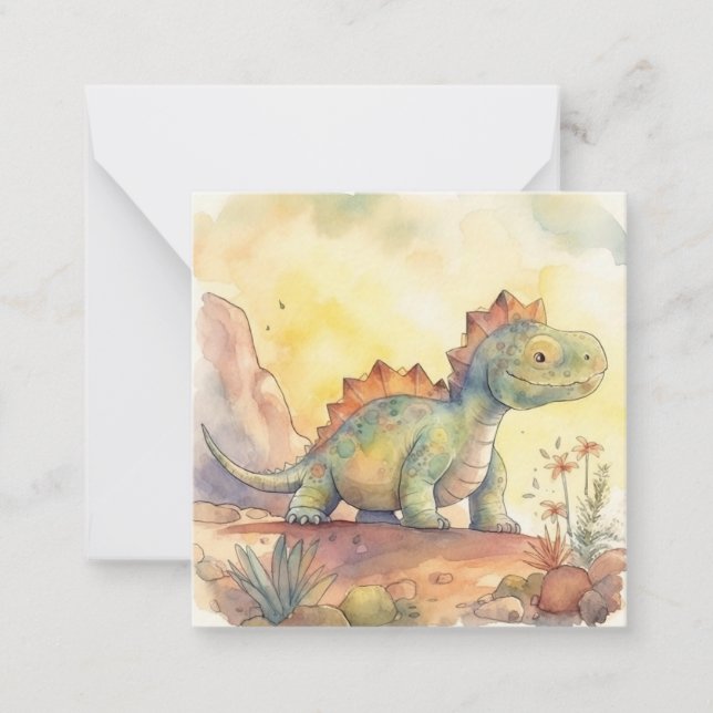 Tarjeta Pequeña Cute Dinosaur Watercolor Storybook (Anverso)