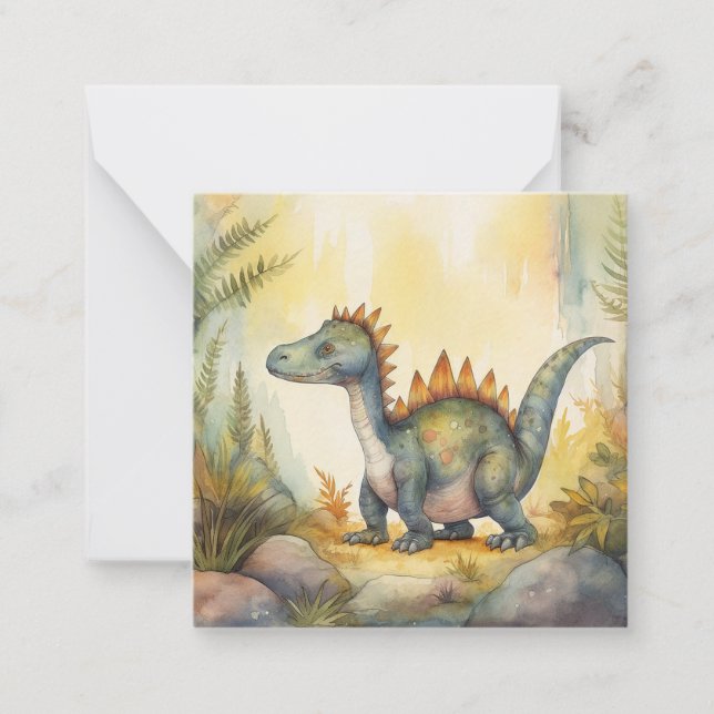 Tarjeta Pequeña Cute Dinosaur Watercolor Storybook (Anverso)