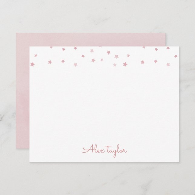 Tarjeta Pequeña Cute dusty rose stars kids Personalized Stationery (Anverso / Reverso)