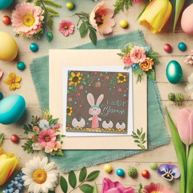 Tarjeta Pequeña Cute Easter Blessing Bunny Rabbit Floral (Subido por el creador)