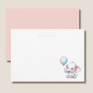 Tarjeta Pequeña Cute Elefante Bebé Rubor Rosa Nursery Gracias