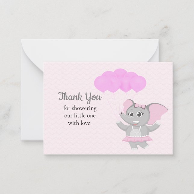Tarjeta Pequeña Cute Elefante Rosa (Anverso)
