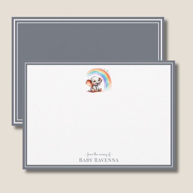 Tarjeta Pequeña Cute Elephant Slate Gray Chic Nursery Note Card (Subido por el creador)