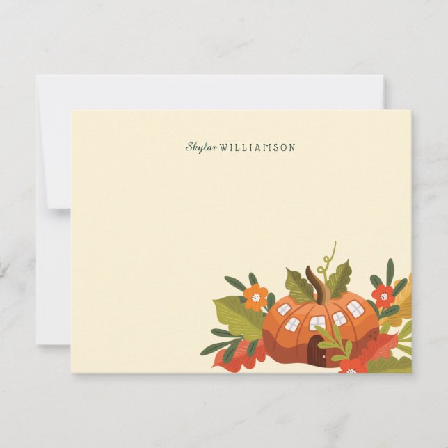 Tarjeta Pequeña Cute Fairy Garden Autums Mushroom & Pumpkin (Anverso)