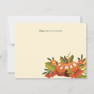 Tarjeta Pequeña Cute Fairy Garden Autums Mushroom & Pumpkin