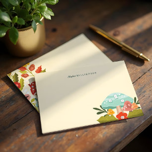 Tarjeta Pequeña Cute Fairy Garden Autums Mushroom & Pumpkin