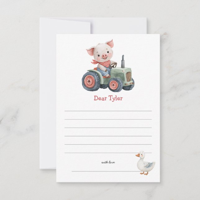 Tarjeta Pequeña Cute Farm Pig Tractor de cumpleaños Cápsula de tie (Anverso)