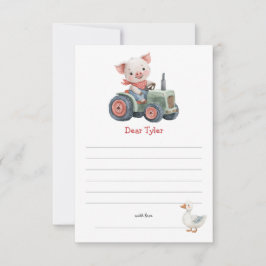 Tarjeta Pequeña Cute Farm Pig Tractor de cumpleaños Cápsula de tie
