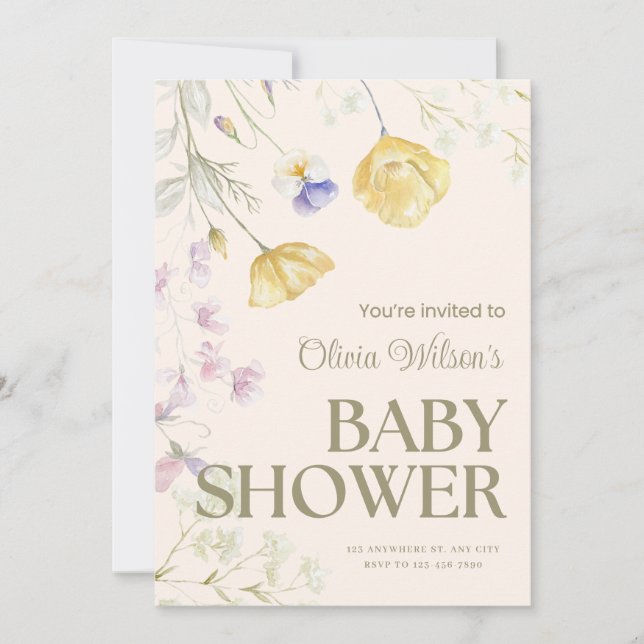 Tarjeta Pequeña Cute Floral Baby Shower Invitation (Anverso)