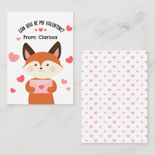 Tarjeta Pequeña Cute Fox Día de San Valentín Card Kids with Heart (Anverso / Reverso)