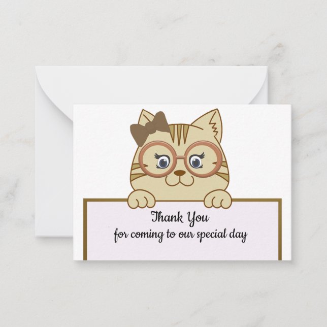 Tarjeta Pequeña Cute gato marrón Gracias Cartas (Anverso)