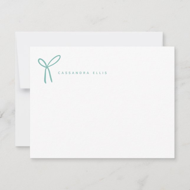 Tarjeta Pequeña Cute Girly Aqua Ribbon Stationery (Anverso)