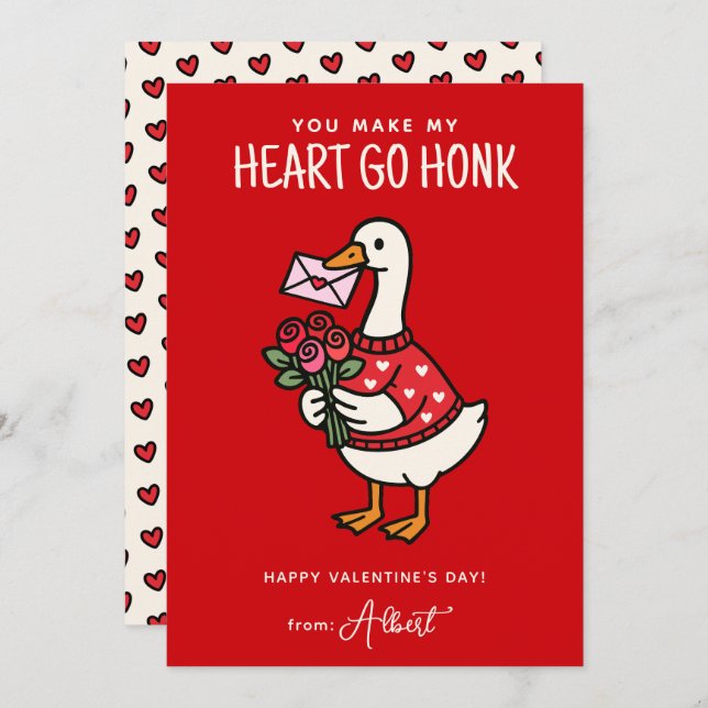 Tarjeta Pequeña Cute Goose Kids Classroom Valentines Day (Anverso / Reverso)