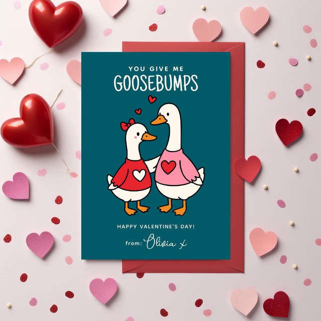 Tarjeta Pequeña Cute Goose Kids Classroom Valentines Day (Subido por el creador)