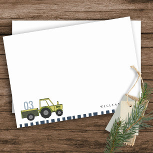 Tarjeta Pequeña Cute Green Blue Farm Tractor Niños de cualquier Ed