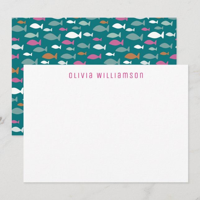 Tarjeta Pequeña Cute Green Fish Shol Underwater Notecard (Anverso / Reverso)