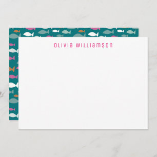 Tarjeta Pequeña Cute Green Fish Shol Underwater Notecard